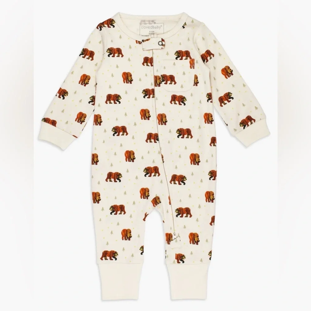 Loved Baby Brown Bear Organic Footless Zipper Romper in 9-12 Months